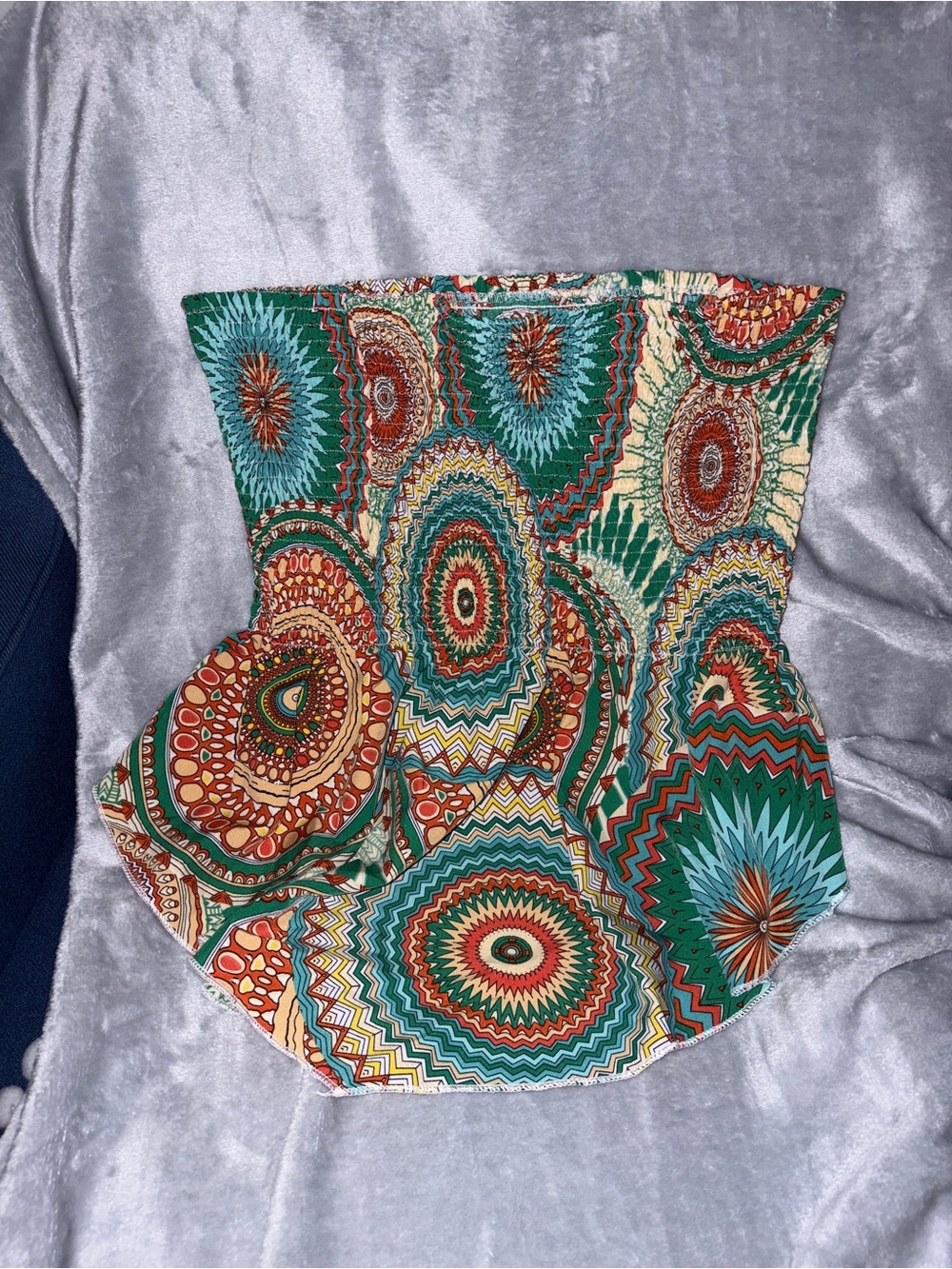 Green Multi-Print Strapless Bandeau Camisole